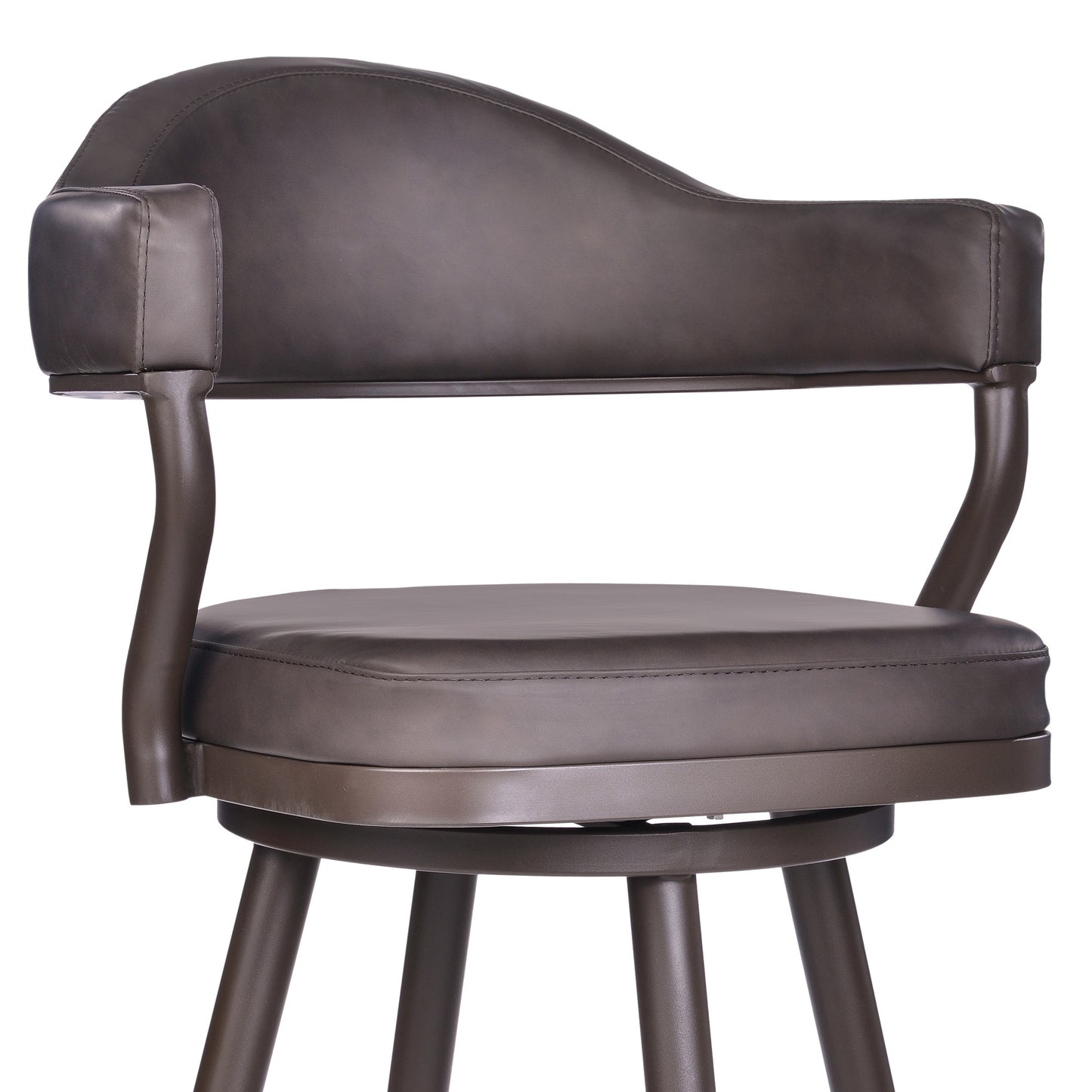26" Brown Faux Leather and Iron Swivel Counter Height Bar Chair with Footrest