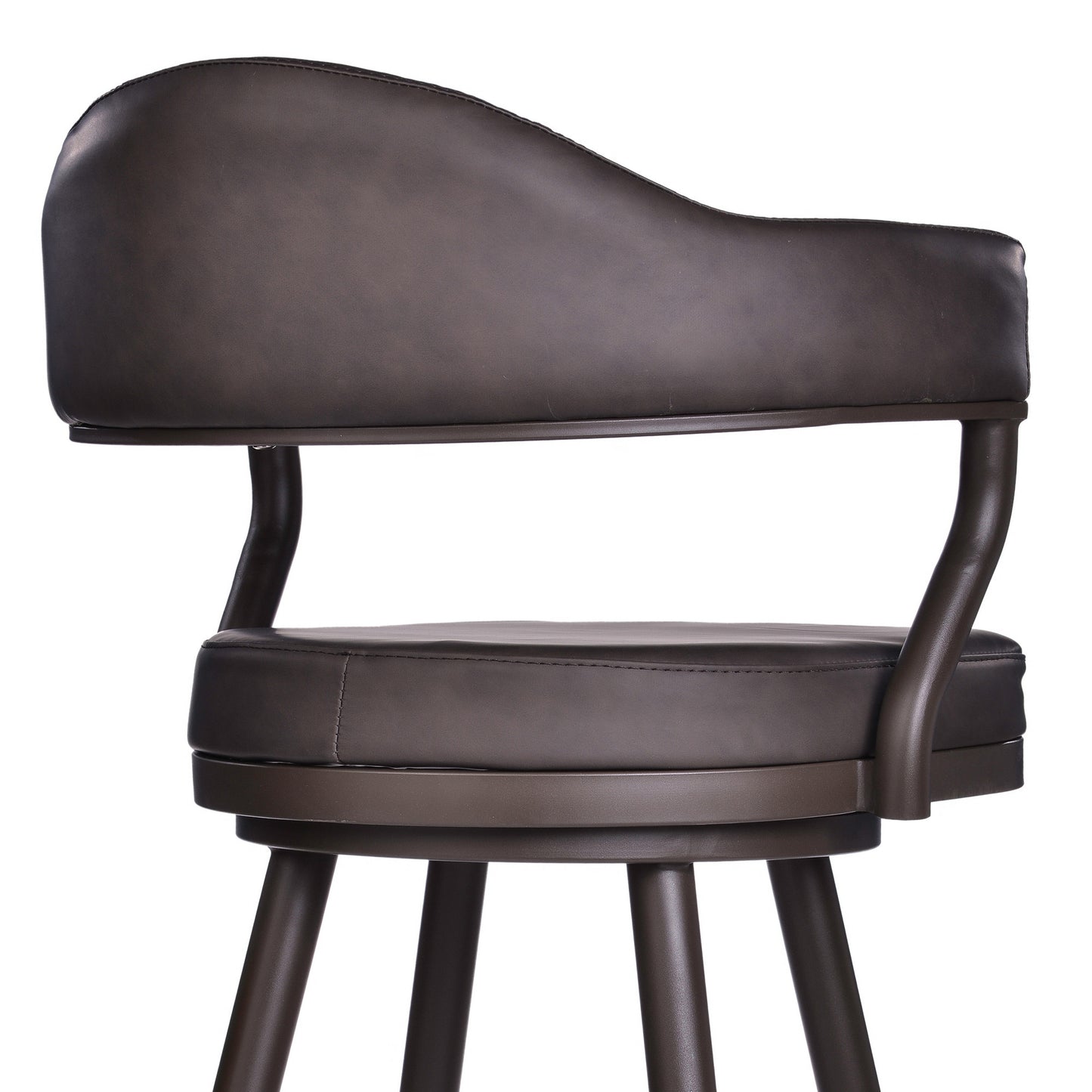 26" Brown Faux Leather and Iron Swivel Counter Height Bar Chair with Footrest