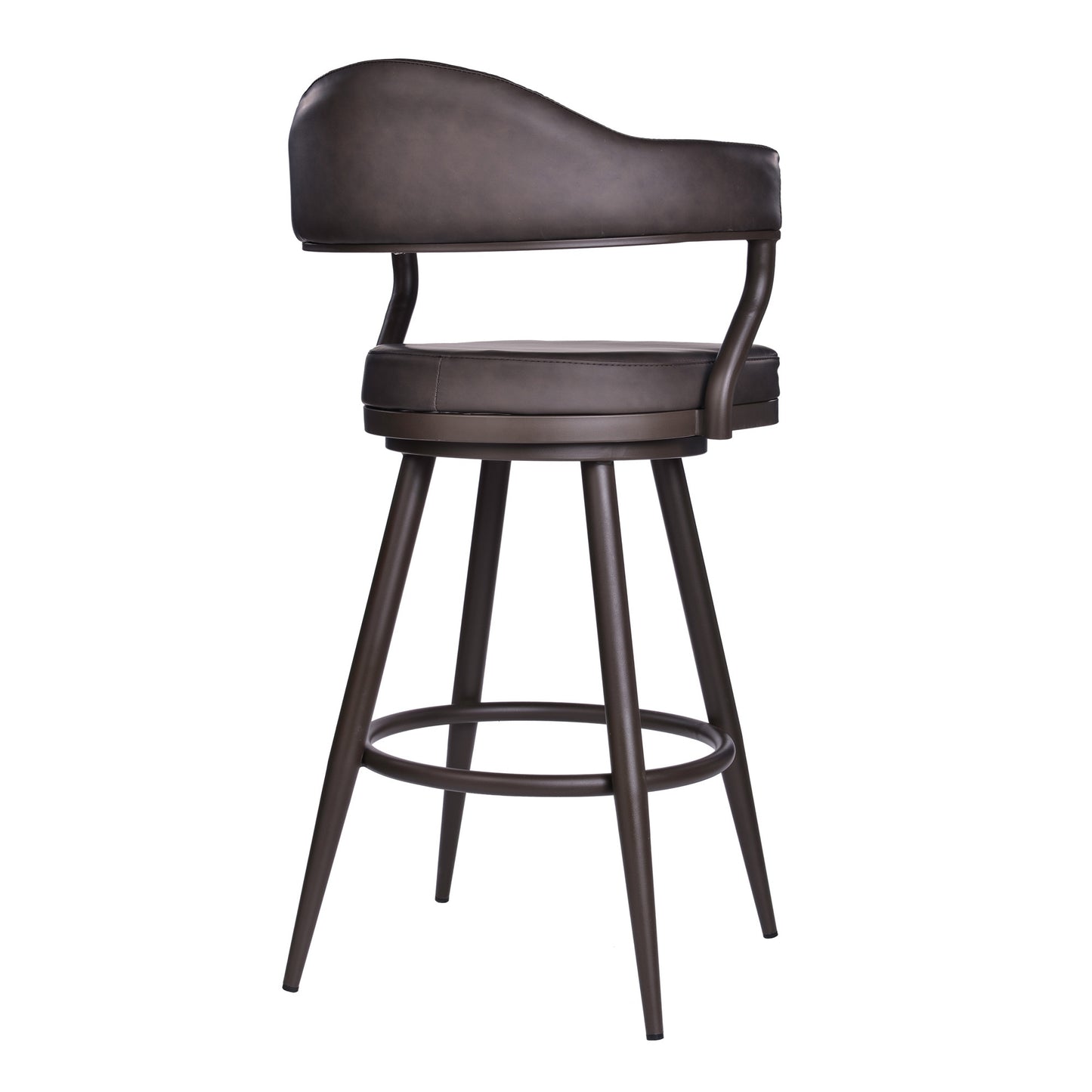 26" Brown Faux Leather and Iron Swivel Counter Height Bar Chair with Footrest