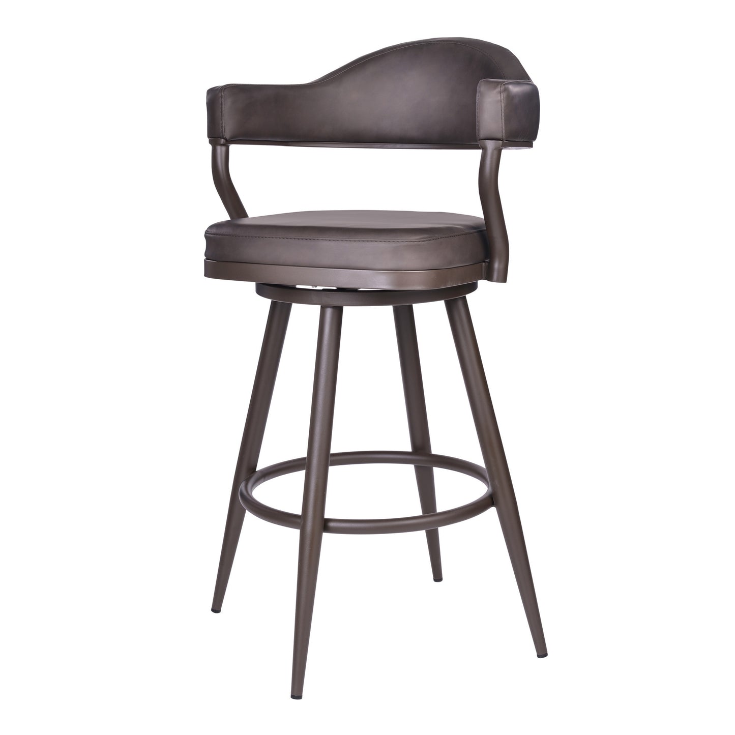 26" Brown Faux Leather and Iron Swivel Counter Height Bar Chair with Footrest