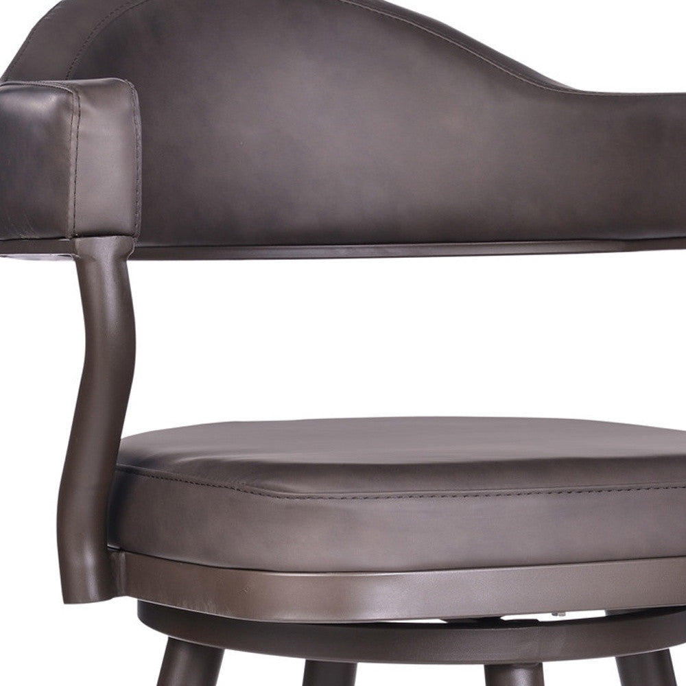 42" Vintage Brown Faux Leather And Iron Swivel Bar Height Chair