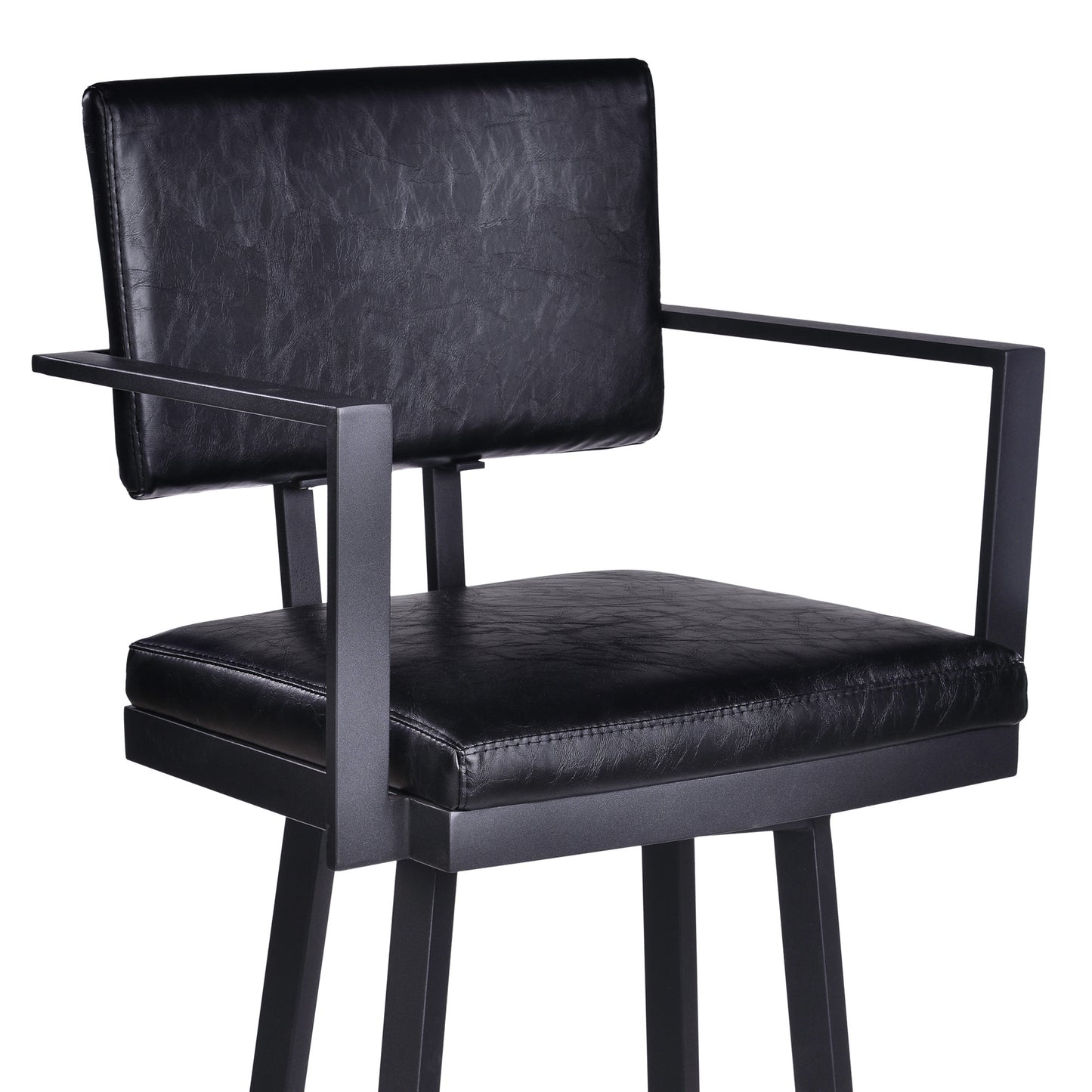 26" Vintage Black on Black Faux Leather Rectangular Swivel Barstool