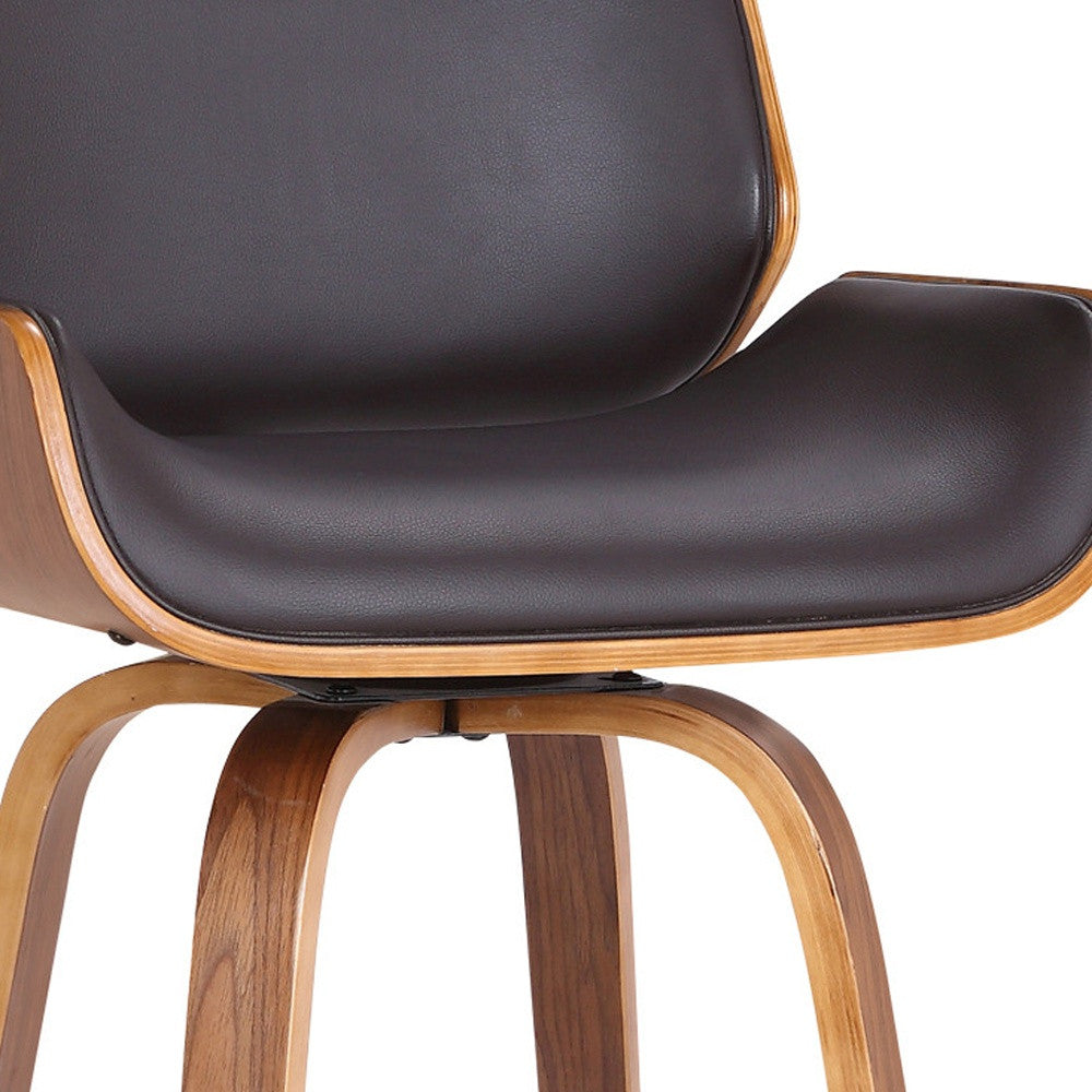 30" Brown Faux Leather Wooden Base Bar Stool