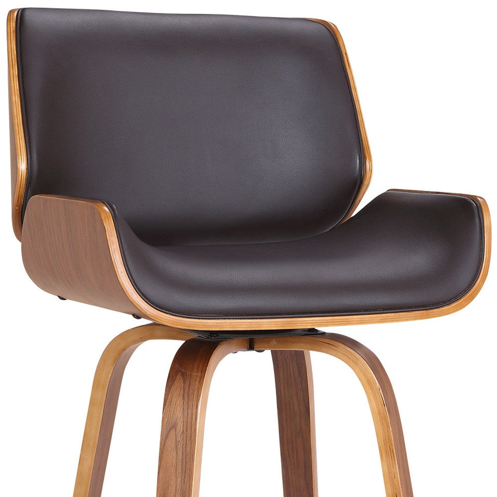 30" Brown Faux Leather Wooden Base Bar Stool
