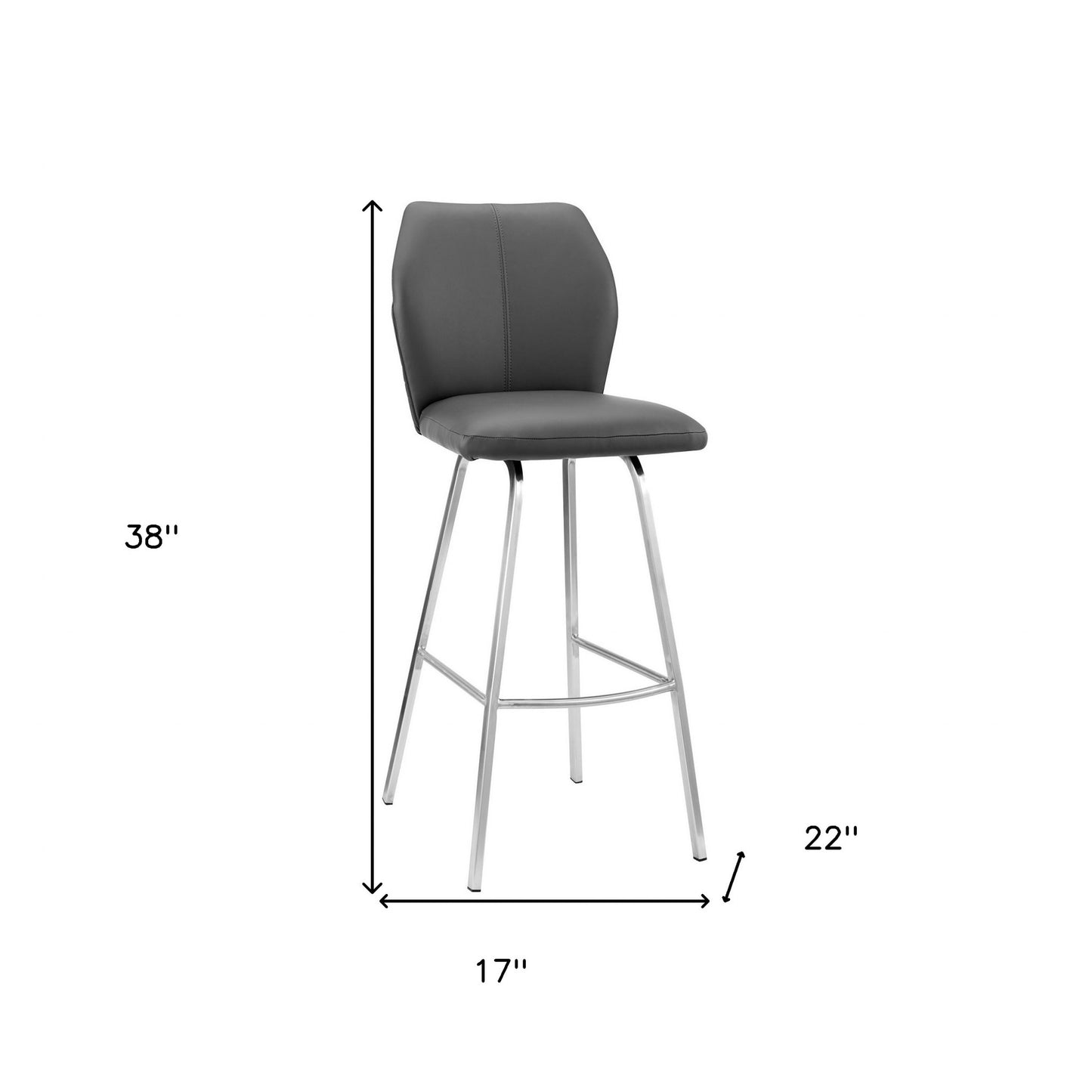 38" Gray Faux Leather And Iron Counter Height Bar Chair