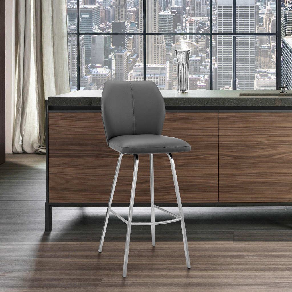 38" Gray Faux Leather And Iron Counter Height Bar Chair