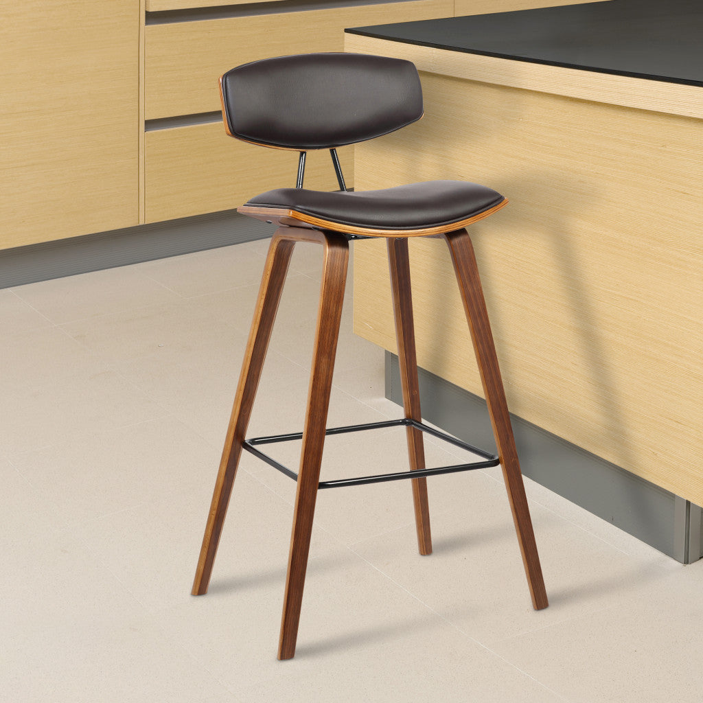 36" Brown Solid Wood Low Back Counter Height Bar Chair With Footrest