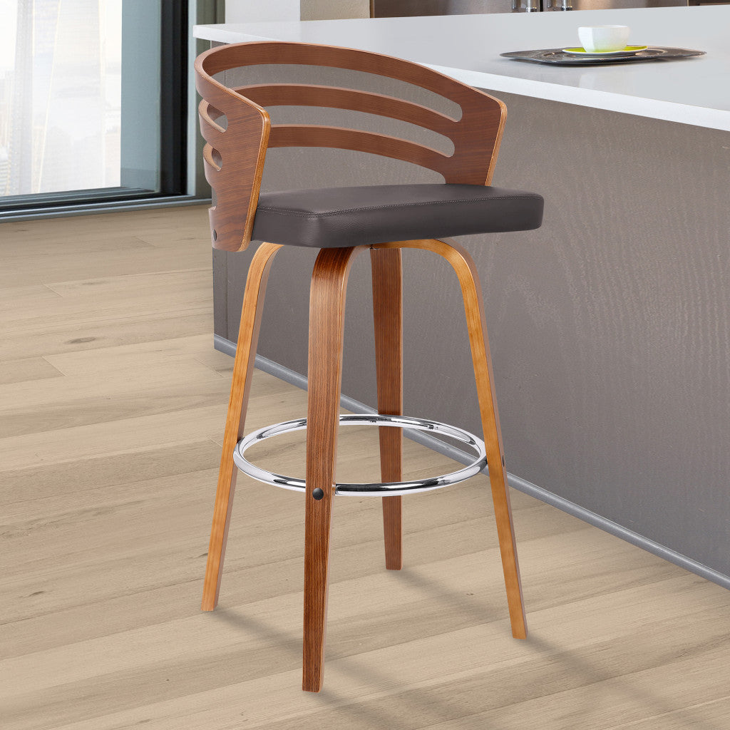 39" Brown Iron Swivel Low Back Bar Height Chair With Footrest