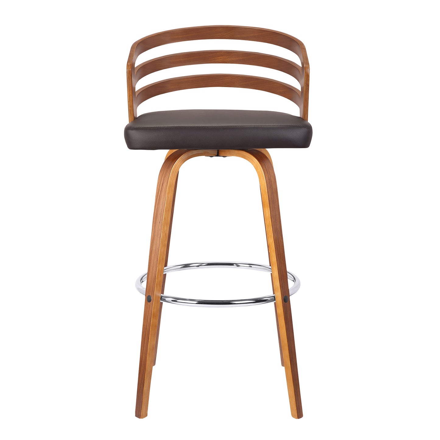 39" Brown Iron Swivel Low Back Bar Height Chair With Footrest