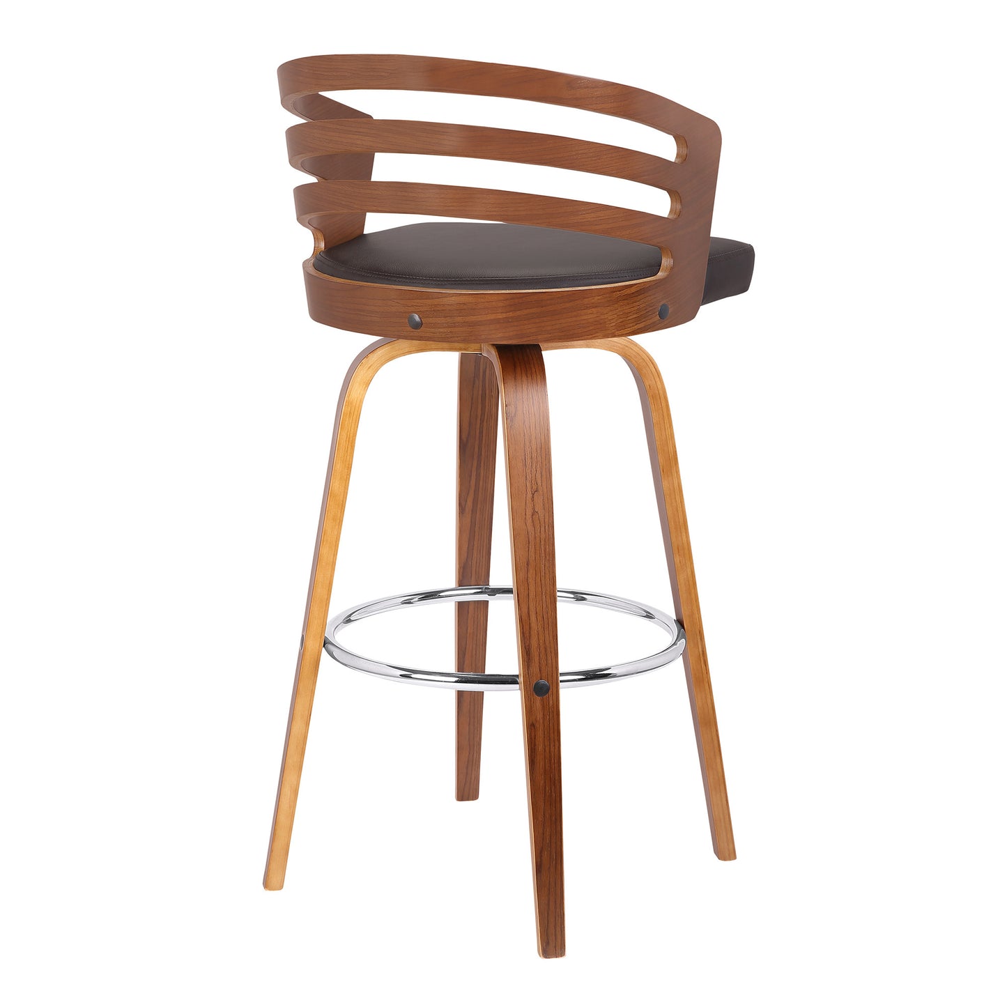 39" Brown Iron Swivel Low Back Bar Height Chair With Footrest