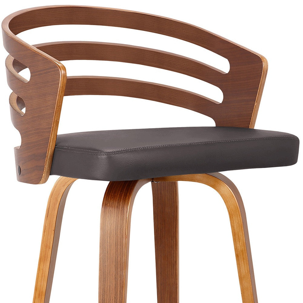 39" Brown Iron Swivel Low Back Bar Height Chair With Footrest