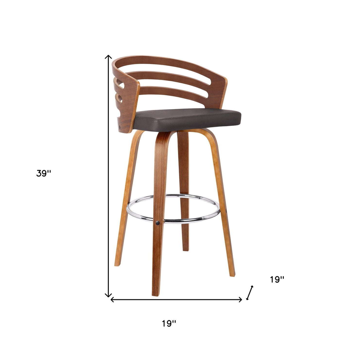 39" Brown Iron Swivel Low Back Bar Height Chair With Footrest