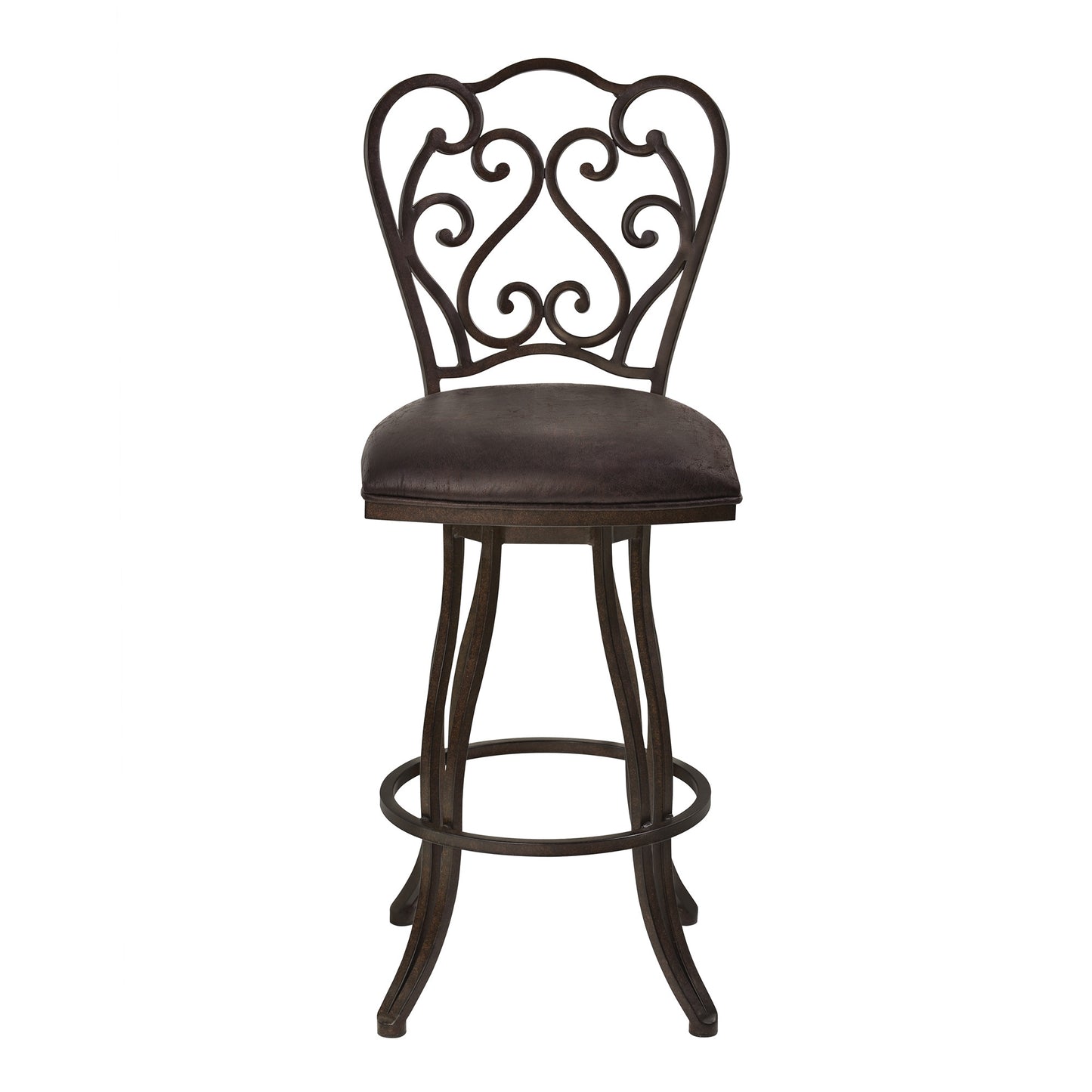 26" Dark Espresso Scroll Back Metal Swivel Bar Stool