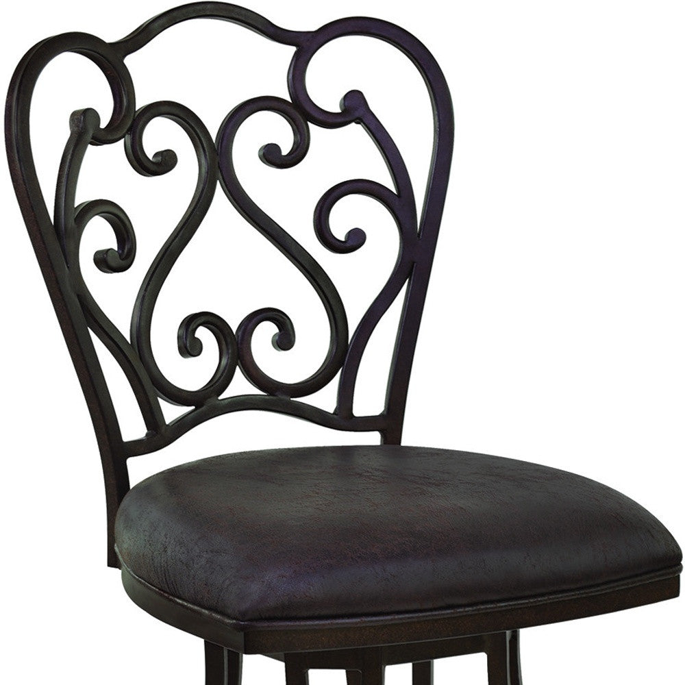26" Dark Espresso Scroll Back Metal Swivel Bar Stool