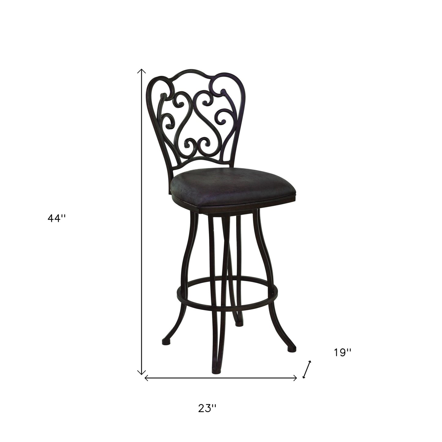 26" Dark Espresso Scroll Back Metal Swivel Bar Stool