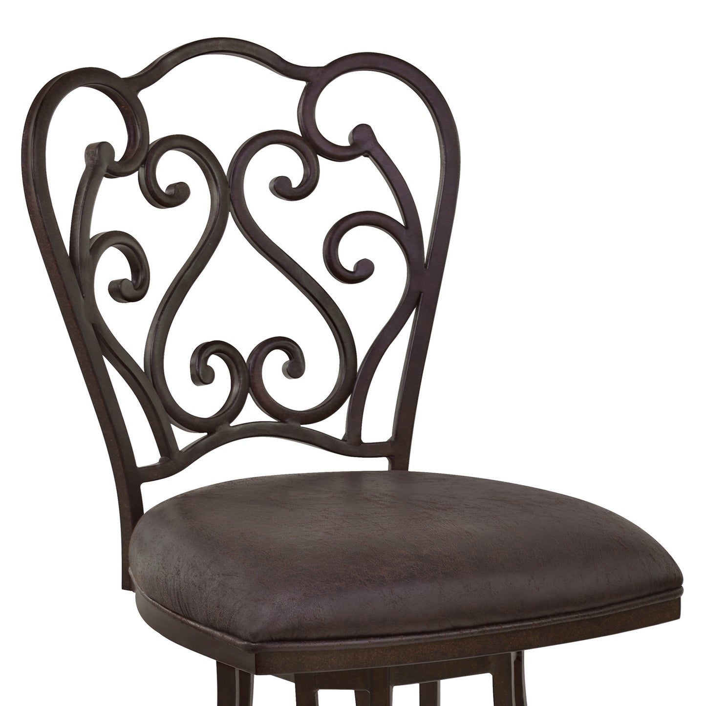 30" Dark Espresso Scroll Back Metal Swivel Bar Stool