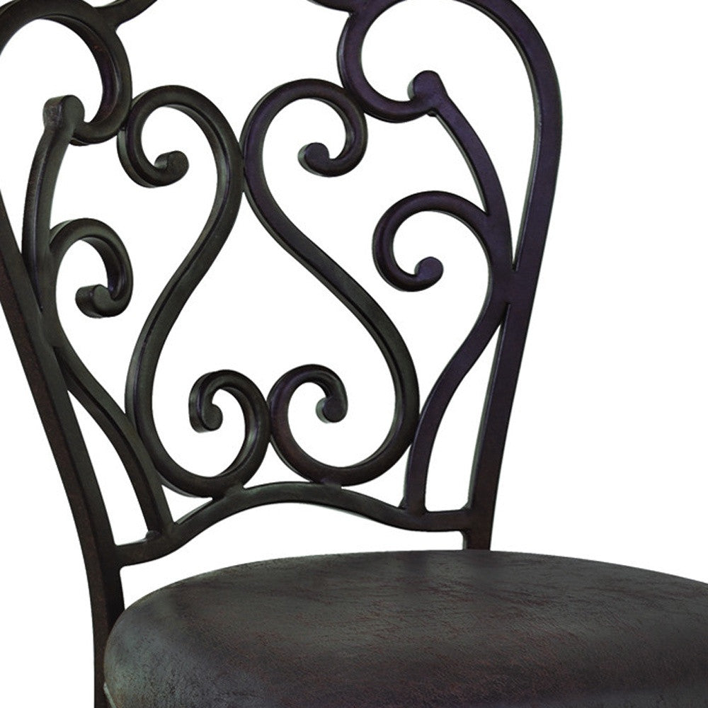 30" Dark Espresso Scroll Back Metal Swivel Bar Stool