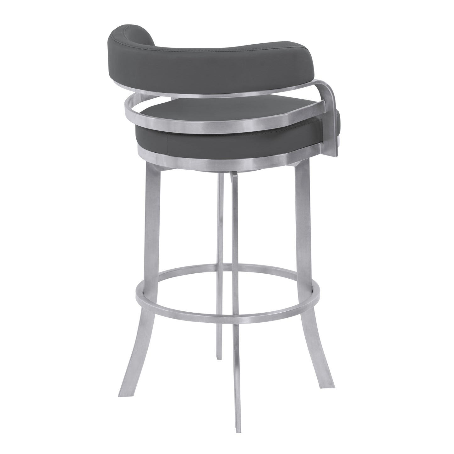 26" Gray And Silver Faux Leather And Iron Swivel Low Back Counter Height Bar Chair With Footrest