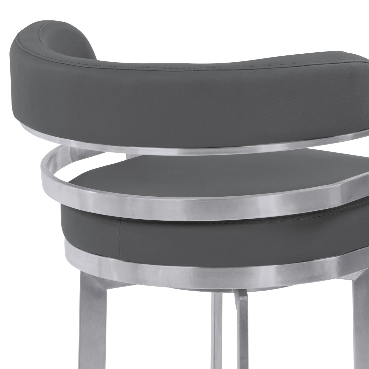 38" Gray Brushed Stainless Steel Bar Height Swivel Full Back Bar Chair