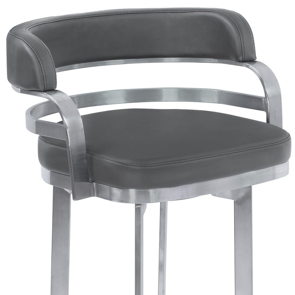 38" Gray Brushed Stainless Steel Bar Height Swivel Full Back Bar Chair