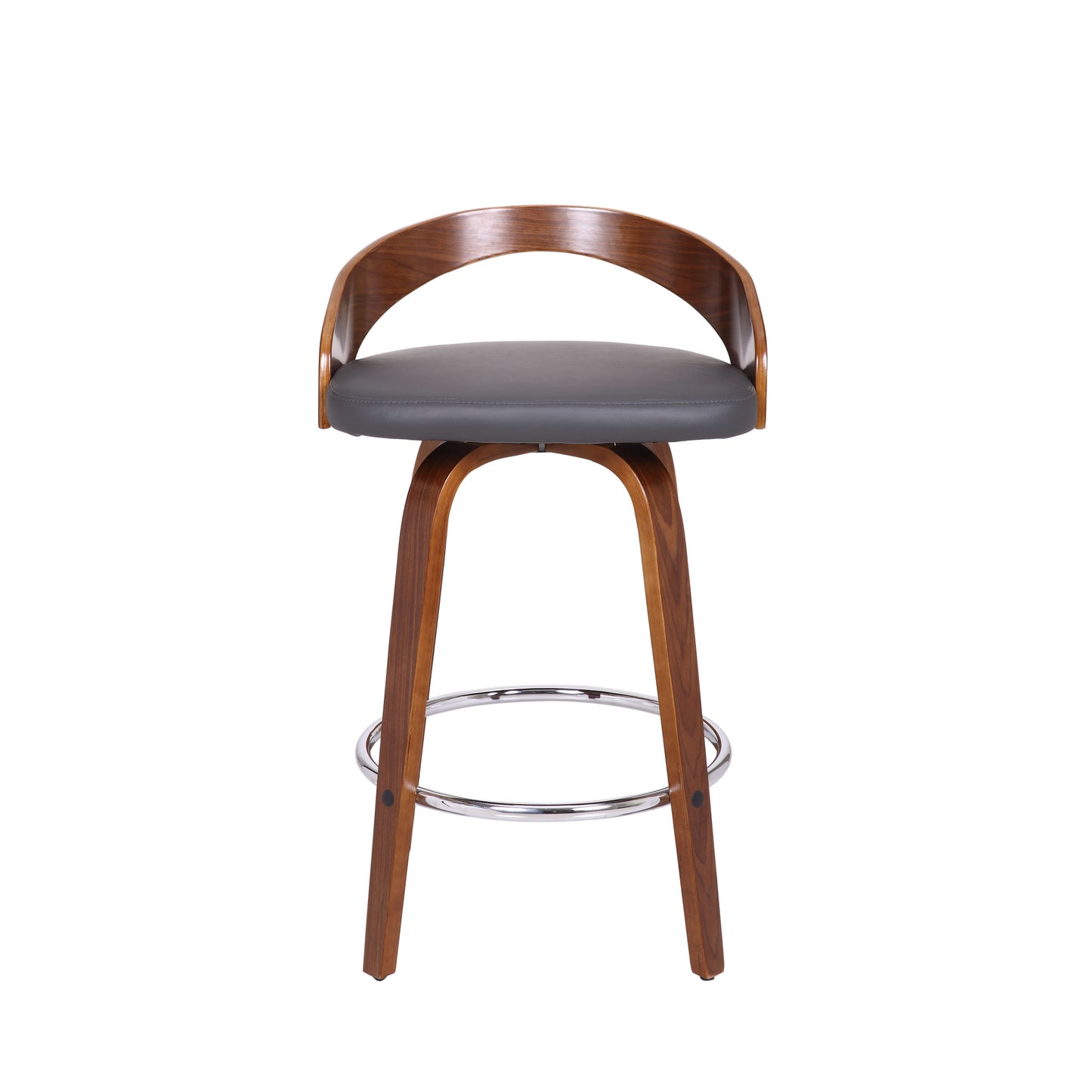 31" Gray And Brown Faux Leather And Iron Swivel Low Back Counter Height Bar Chair With Footrest
