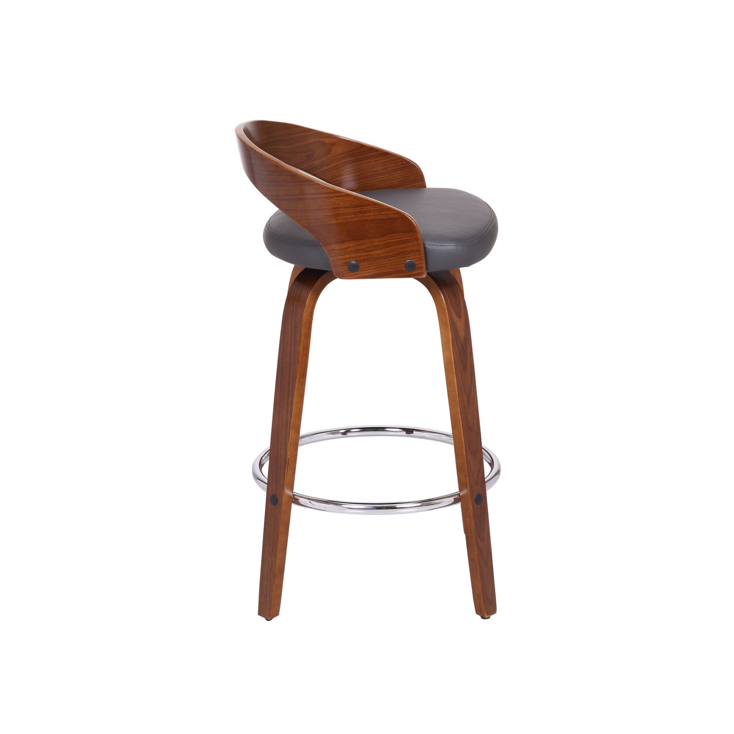 31" Gray And Brown Faux Leather And Iron Swivel Low Back Counter Height Bar Chair With Footrest
