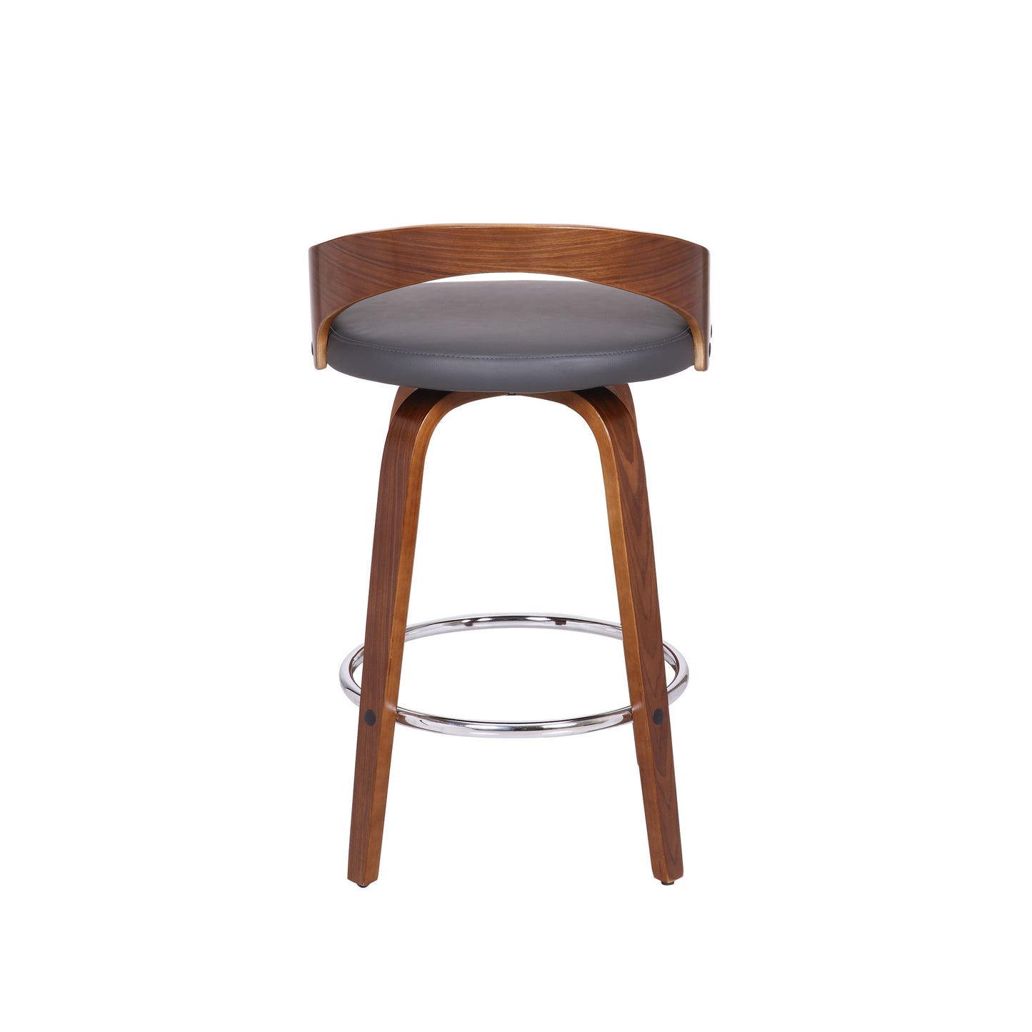 31" Gray And Brown Faux Leather And Iron Swivel Low Back Counter Height Bar Chair With Footrest