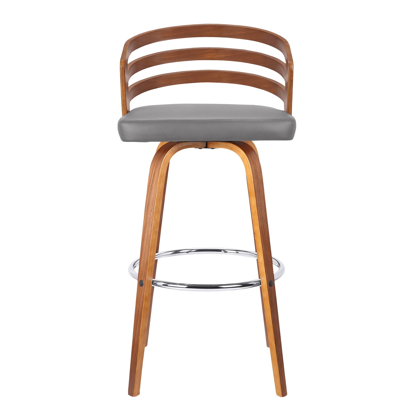 39" Gray And Brown Iron Swivel Low Back Bar Height Chair With Footrest