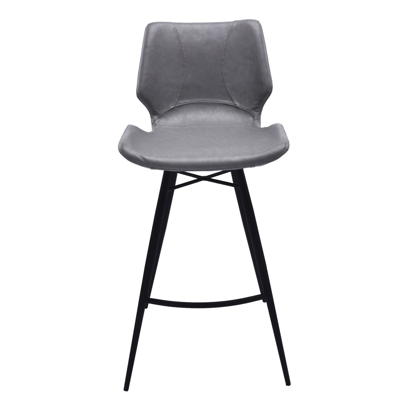 37" Vintage Gray Faux Leather And Iron Counter Height Bar Chair
