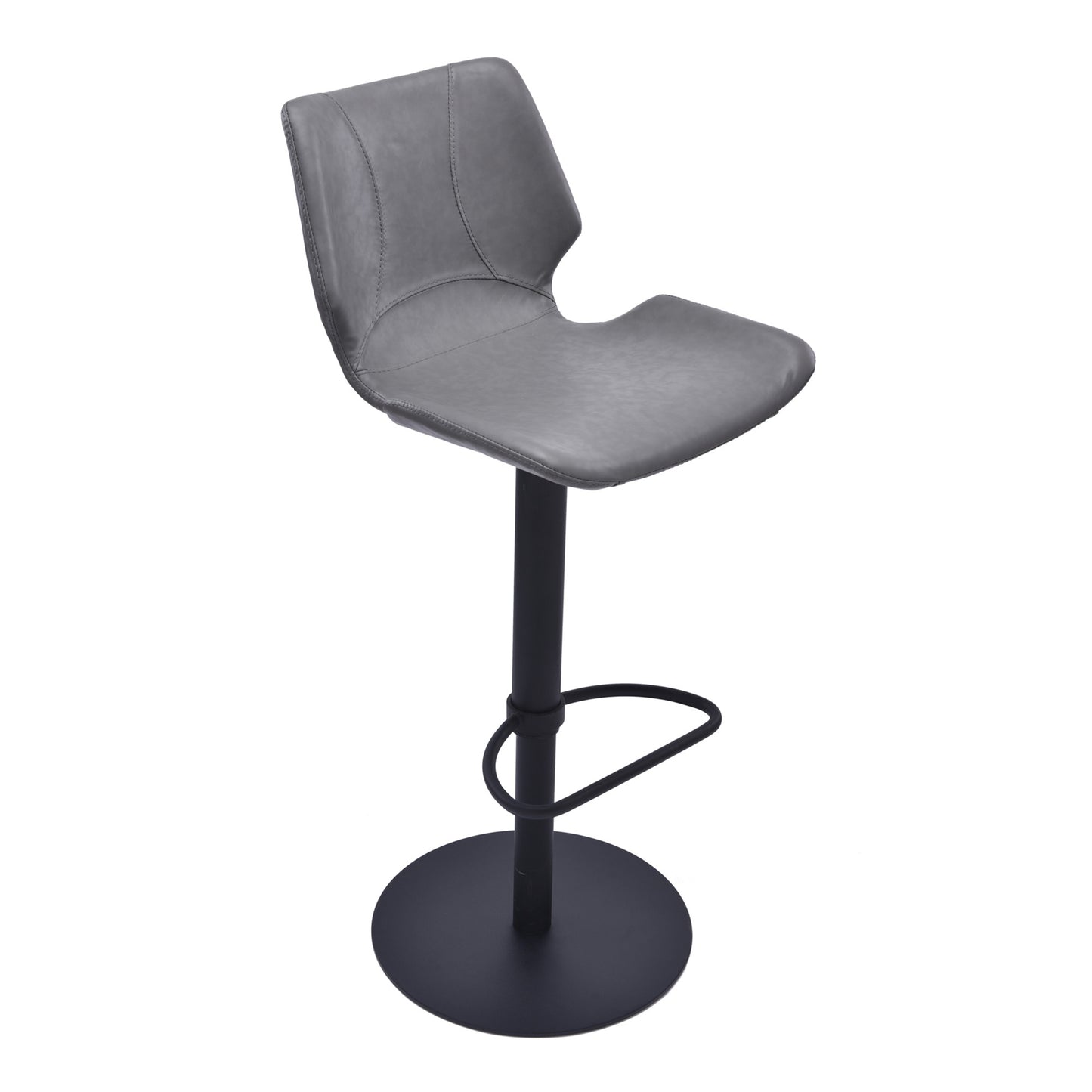 43" Vintage Gray Faux Leather And Iron Swivel Adjustable Height Bar Chair