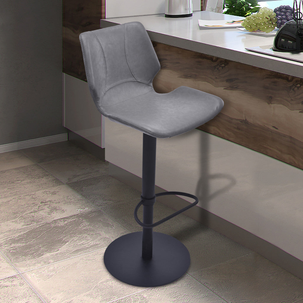 43" Vintage Gray Faux Leather And Iron Swivel Adjustable Height Bar Chair