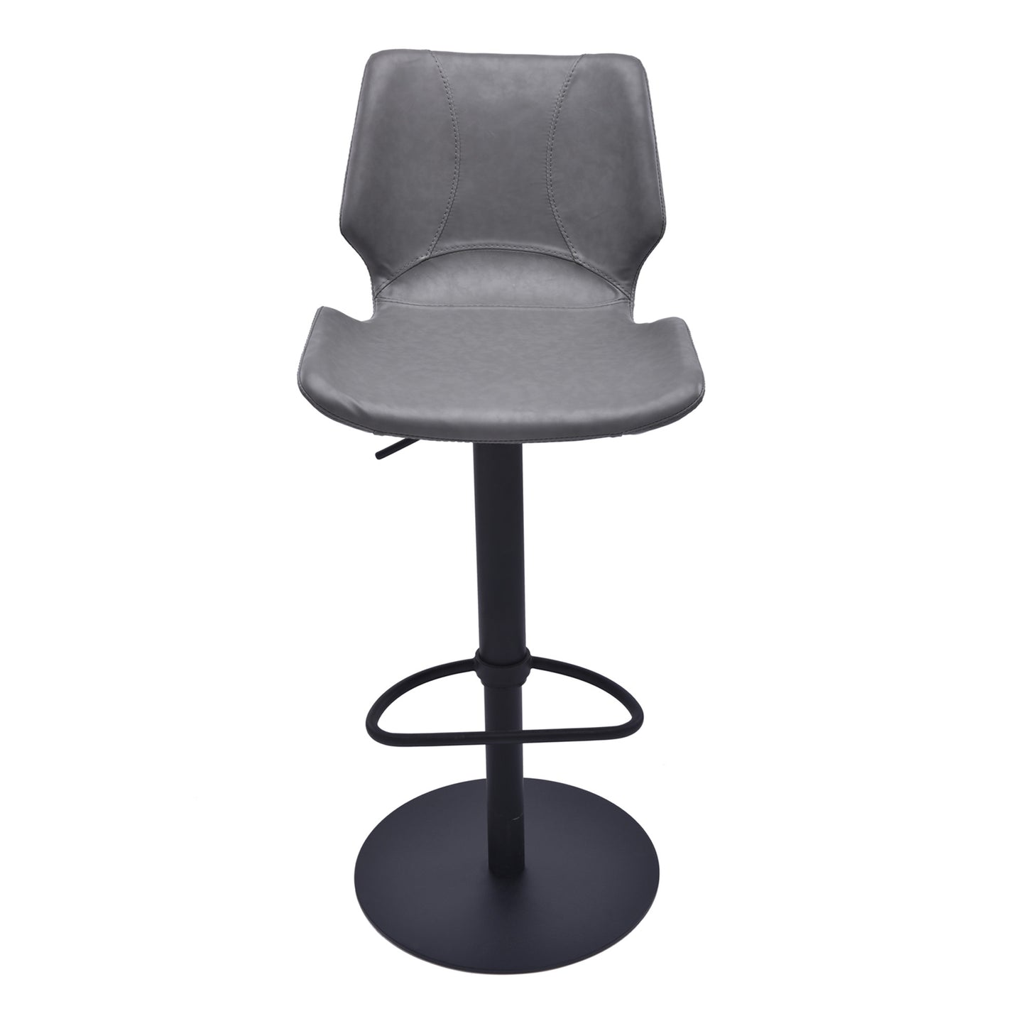 43" Vintage Gray Faux Leather And Iron Swivel Adjustable Height Bar Chair