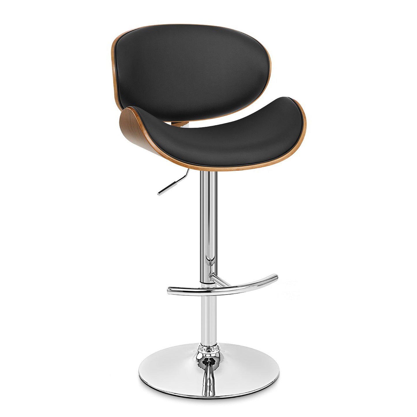 45" Black And Silver Faux Leather And Solid Wood Swivel Low Back Adjustable Height Bar Chair With Footrest