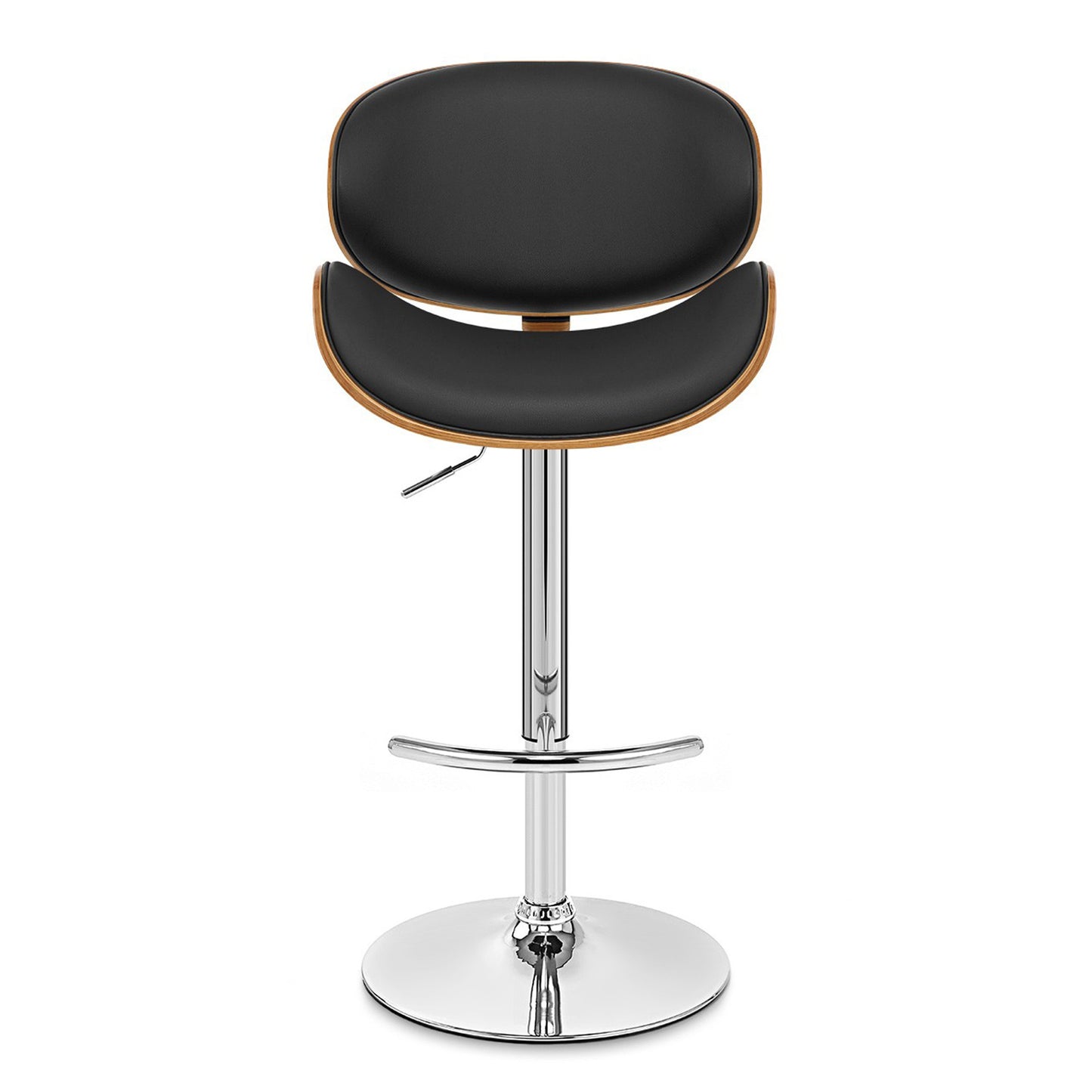 45" Black And Silver Faux Leather And Solid Wood Swivel Low Back Adjustable Height Bar Chair With Footrest