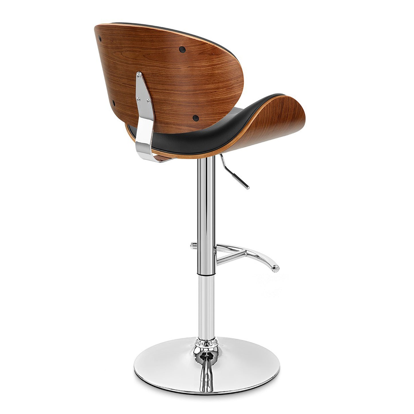 45" Black And Silver Faux Leather And Solid Wood Swivel Low Back Adjustable Height Bar Chair With Footrest