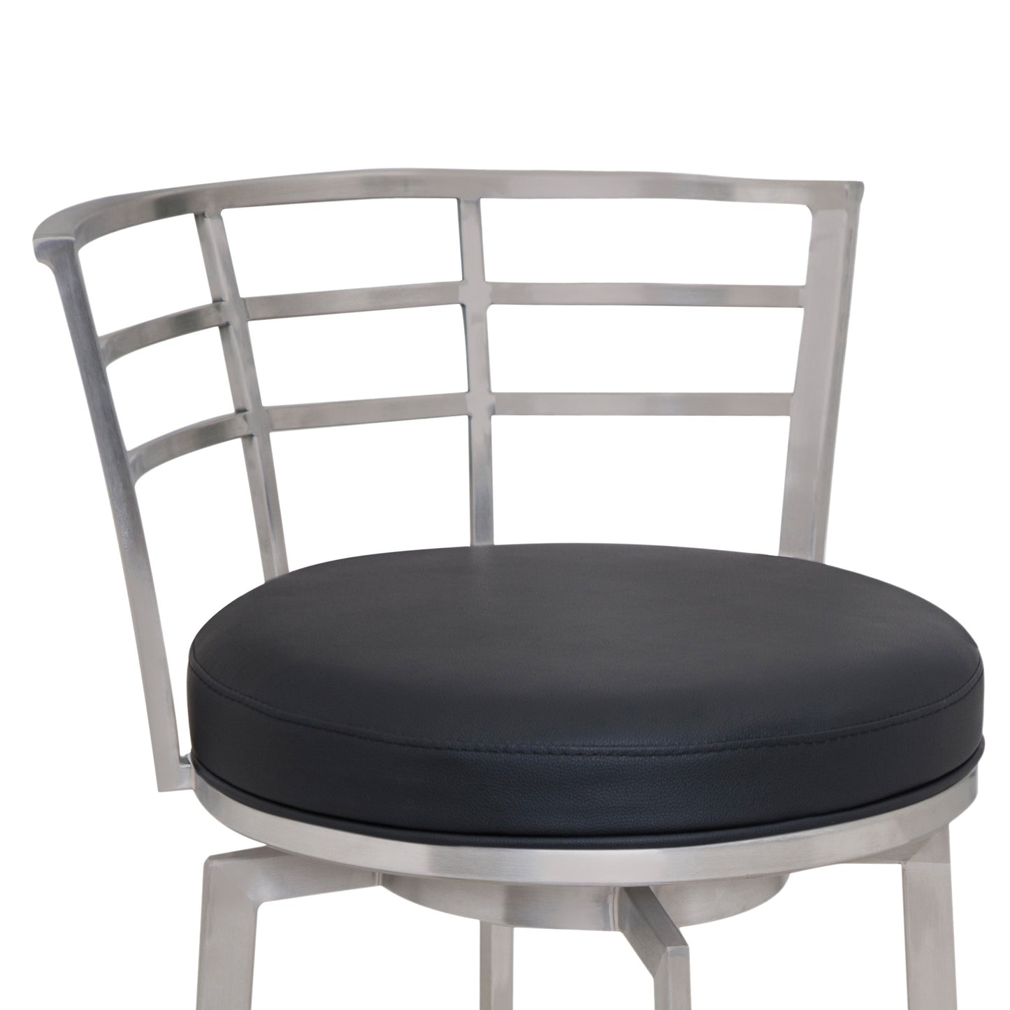 35" Black Faux Leather And Iron Swivel Low Back Counter Height Bar Chair