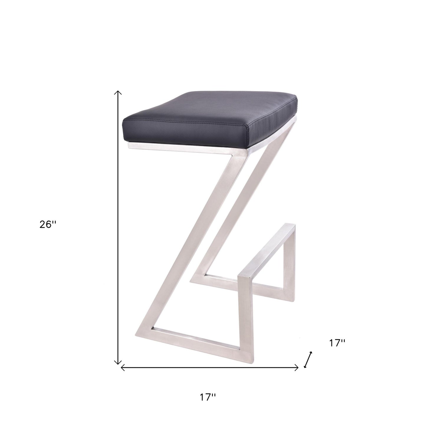 26" Contempo Black Faux Leather and Stainless Backless Bar Stool