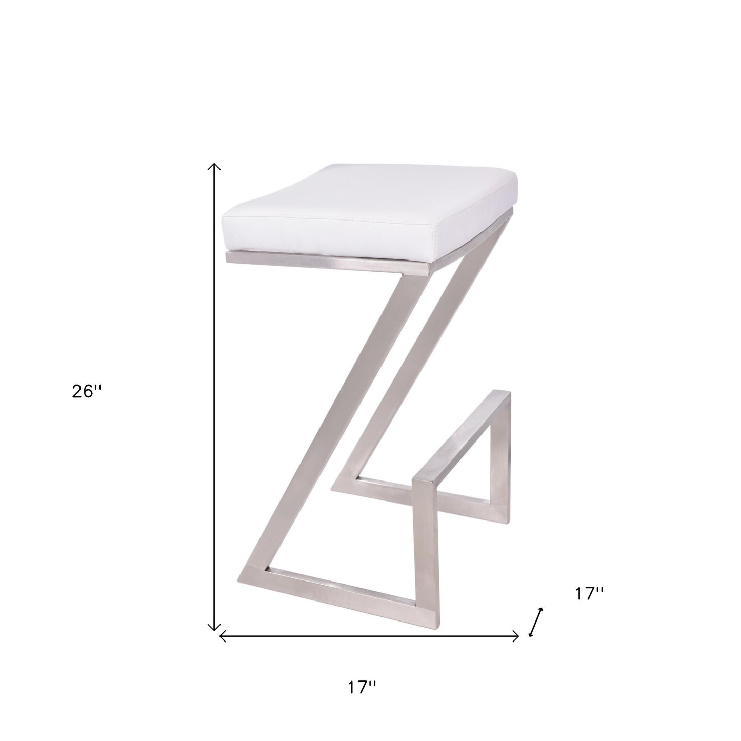 26" Contempo White Faux Leather and Stainless Backless Bar Stool