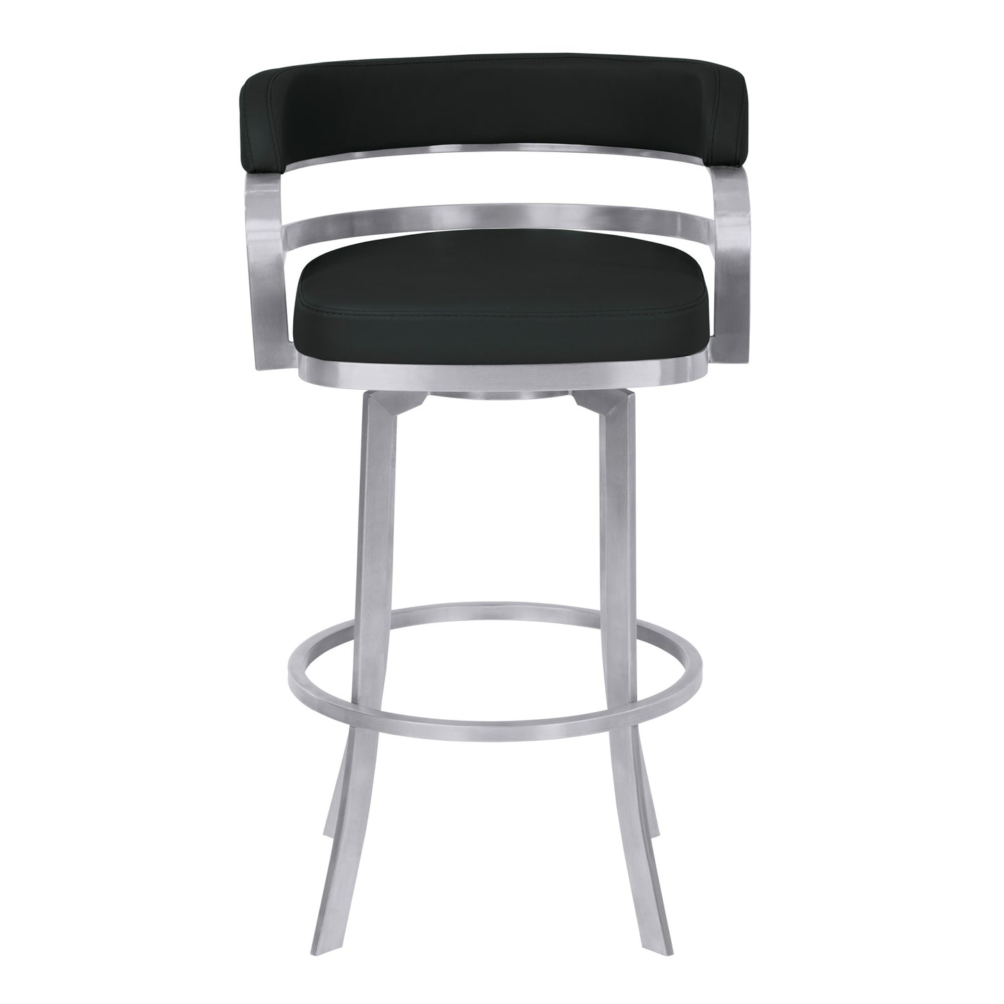 38" Black And Silver Faux Leather And Iron Swivel Low Back Bar Height Chair With Footrest