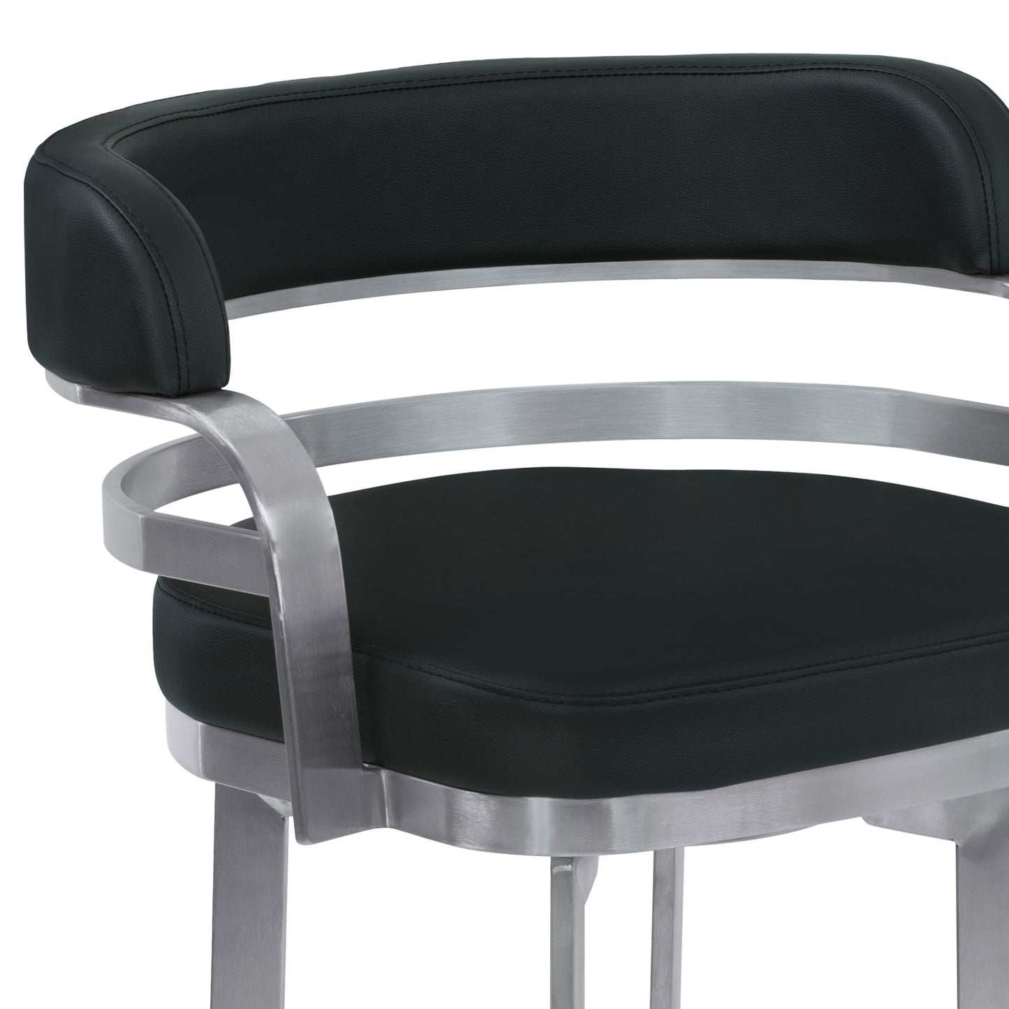 38" Black And Silver Faux Leather And Iron Swivel Low Back Bar Height Chair With Footrest