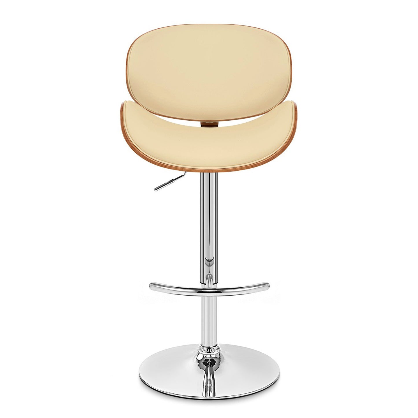 45" Cream Faux Leather And Solid Wood Swivel Adjustable Height Bar Chair