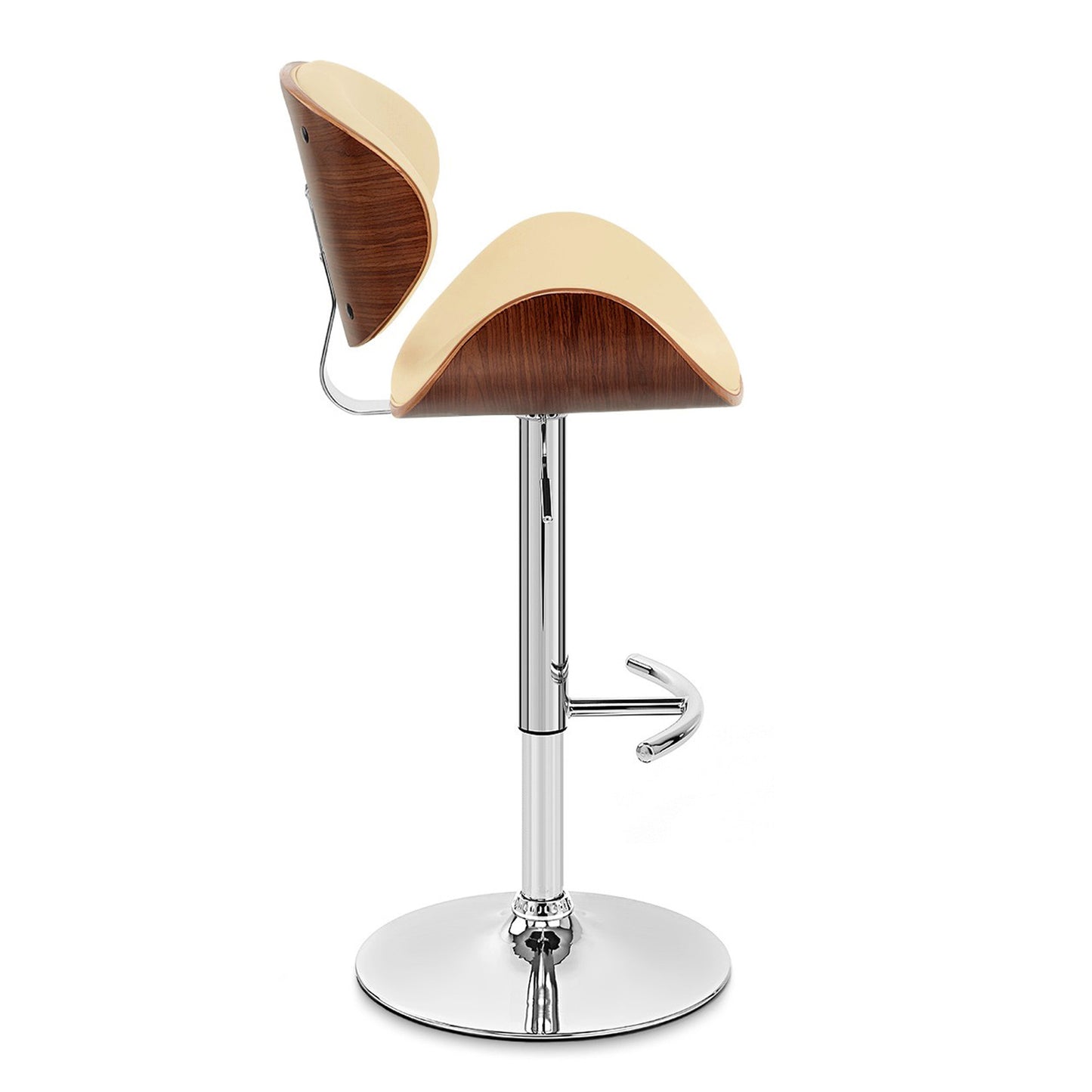 45" Cream Faux Leather And Solid Wood Swivel Adjustable Height Bar Chair