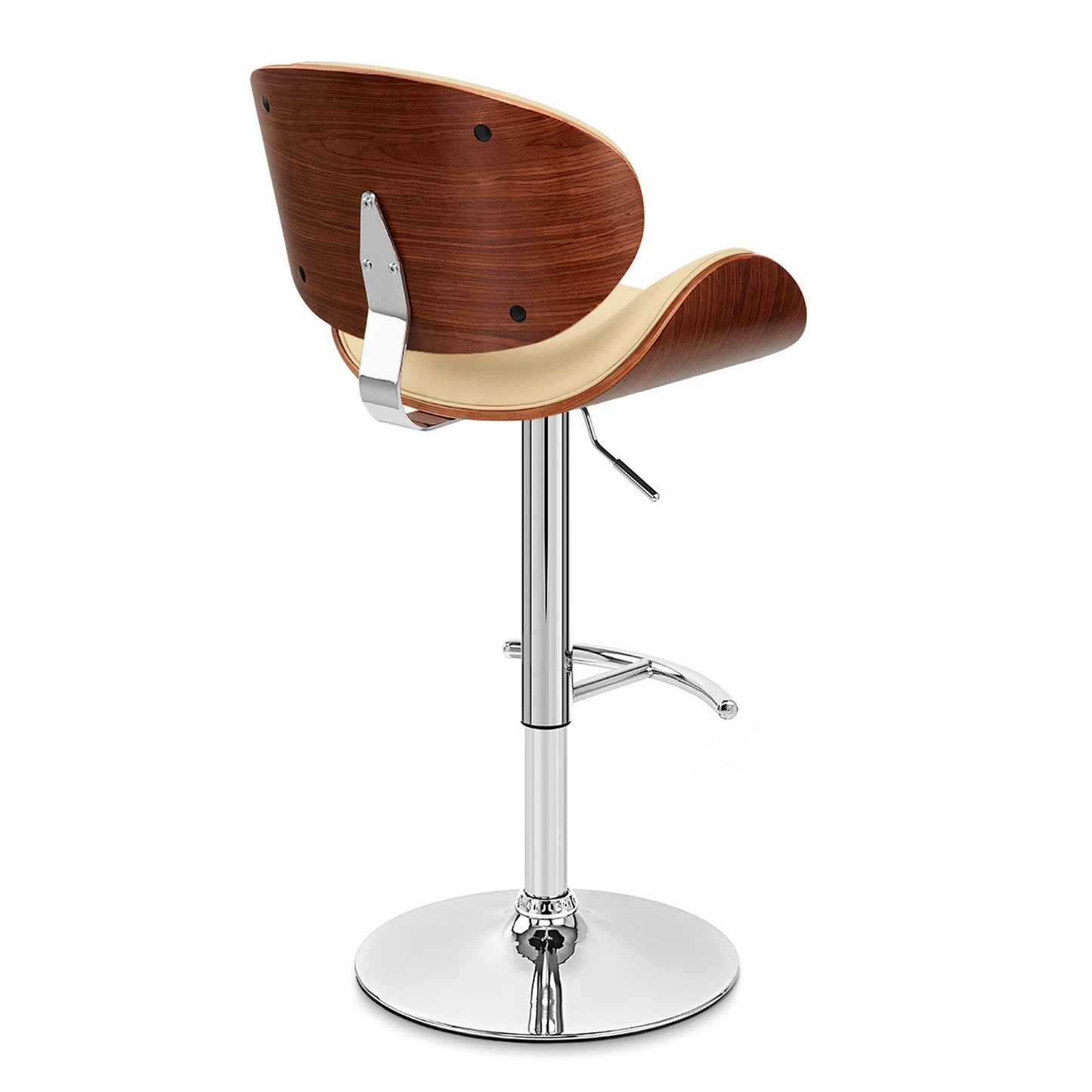 45" Cream Faux Leather And Solid Wood Swivel Adjustable Height Bar Chair