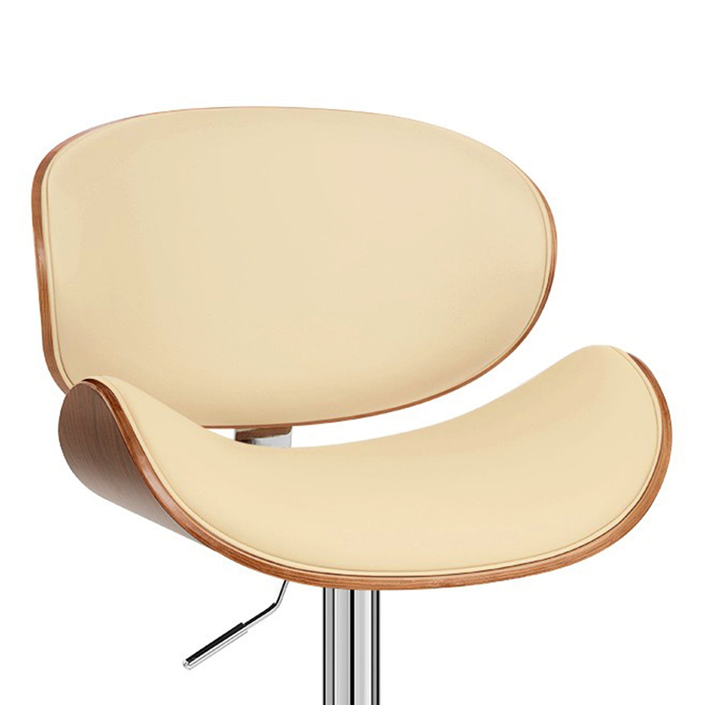 45" Cream Faux Leather And Solid Wood Swivel Adjustable Height Bar Chair