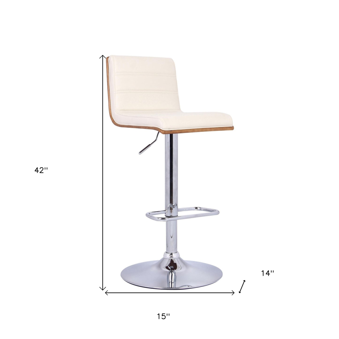 Cream Faux Leather Walnut and Chrome Adjustable Swivel Bar Stool