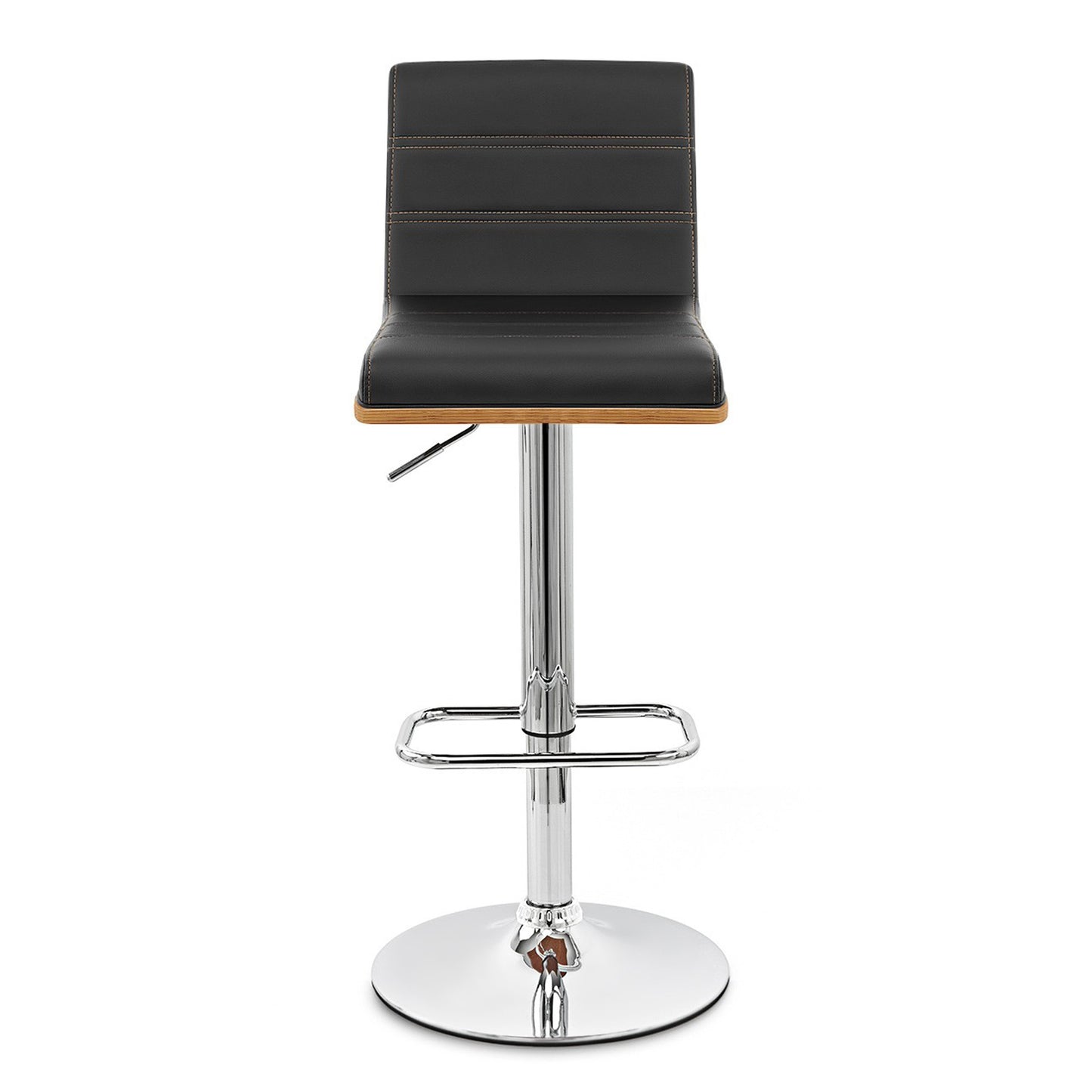 Black Faux Leather Walnut and Chrome Adjustable Swivel Bar Stool