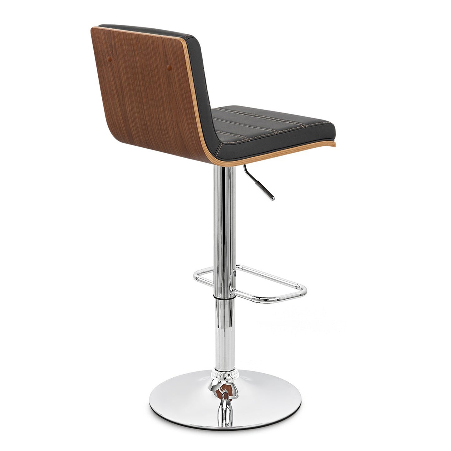 Black Faux Leather Walnut and Chrome Adjustable Swivel Bar Stool