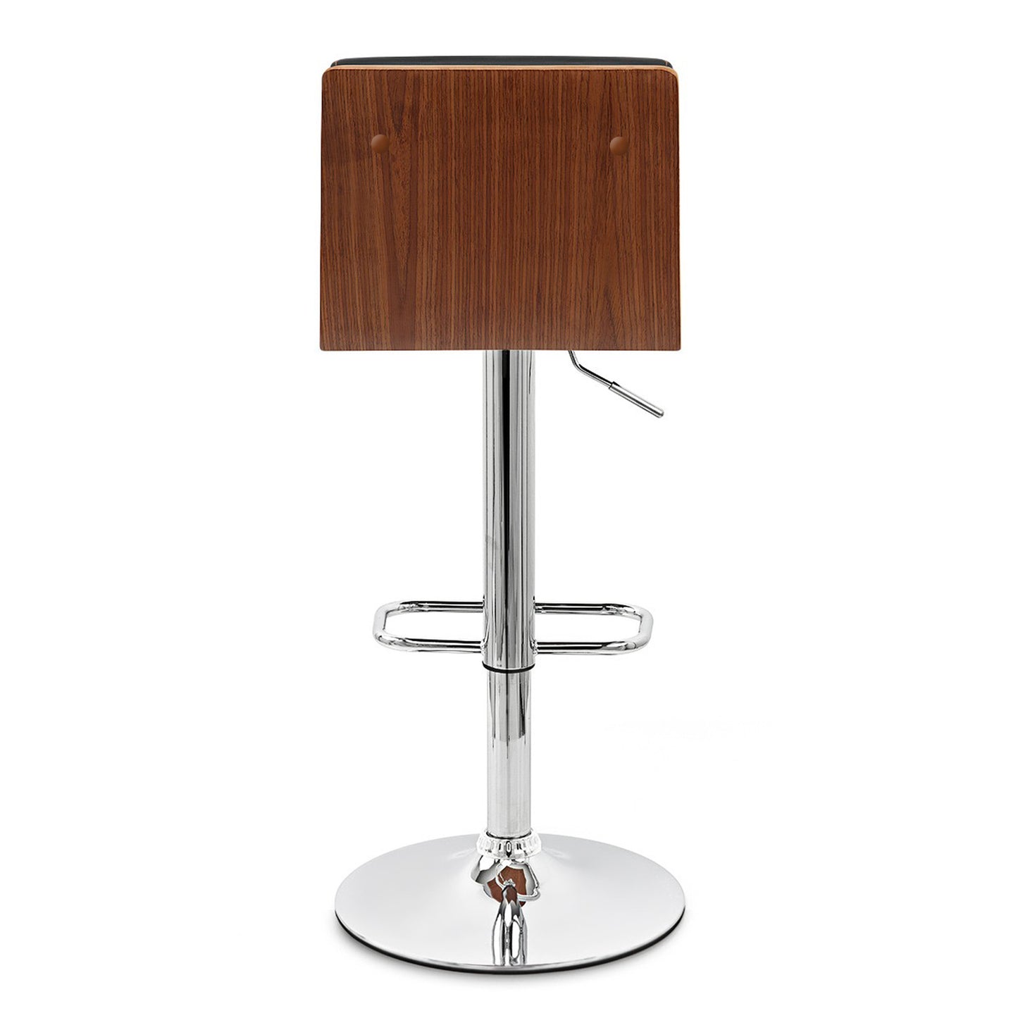 Black Faux Leather Walnut and Chrome Adjustable Swivel Bar Stool