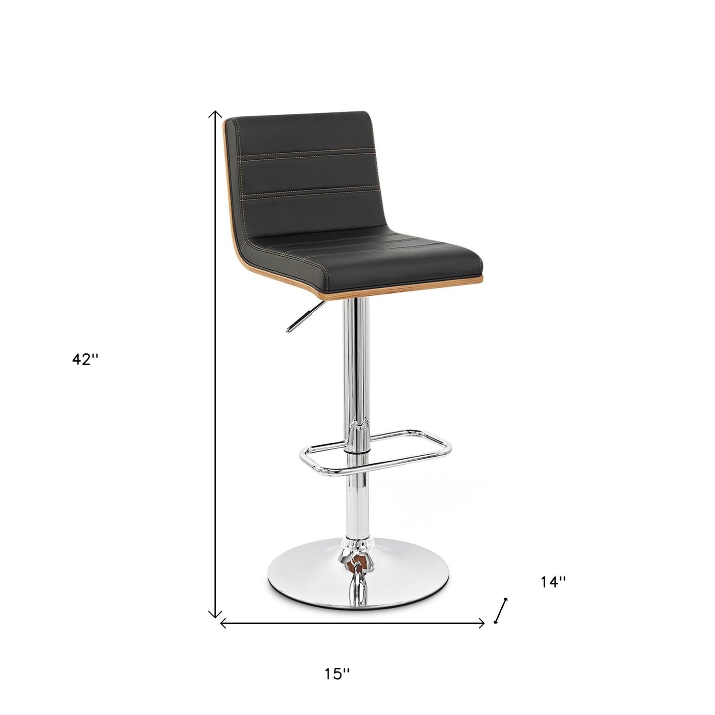 Black Faux Leather Walnut and Chrome Adjustable Swivel Bar Stool