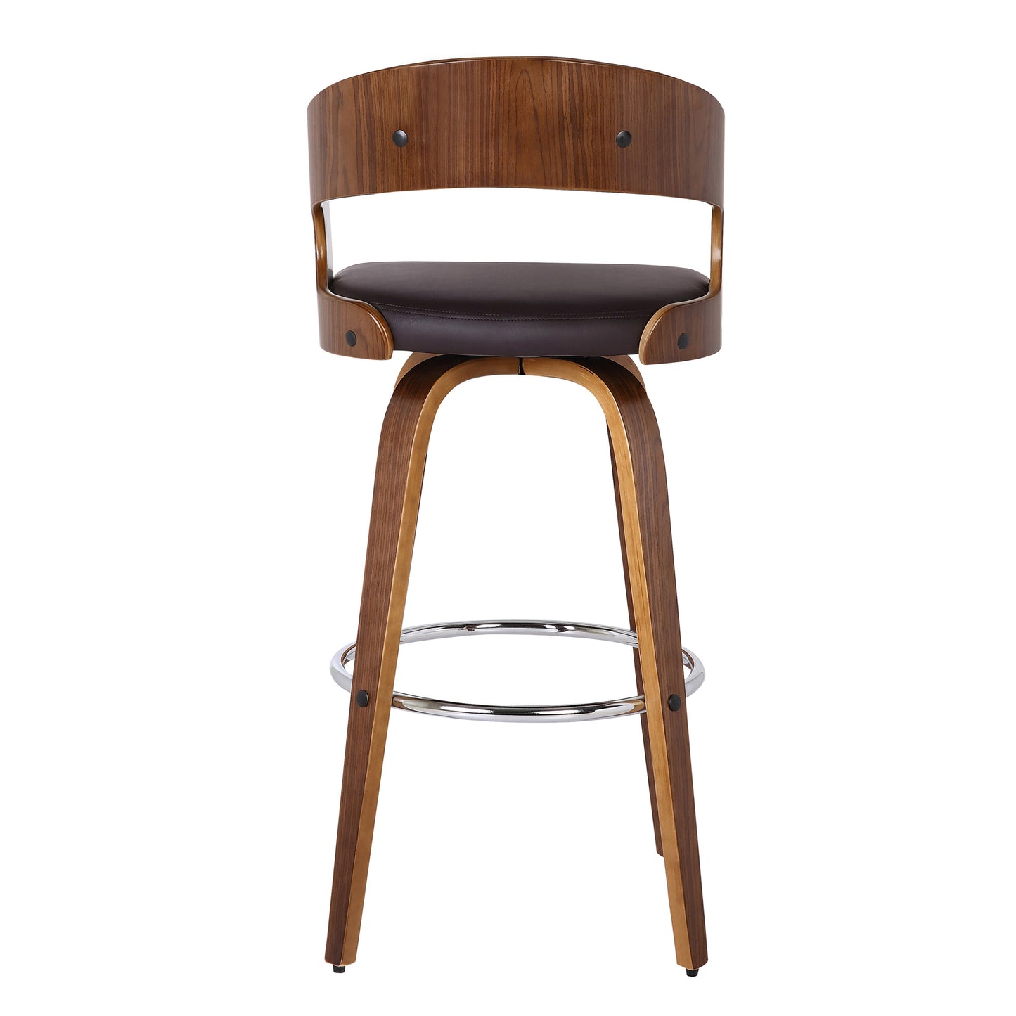 37" Brown Faux Leather And Solid Wood Swivel Counter Height Bar Chair